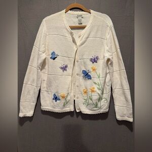 Classic Elements White Cardigan with Butterfly and Floral Embroidery